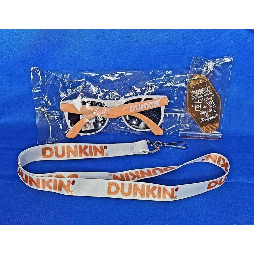 Dunkin Donuts Rewards Swag Lanyard Retro VTG Style Motel Keychain Sunglasses NEW